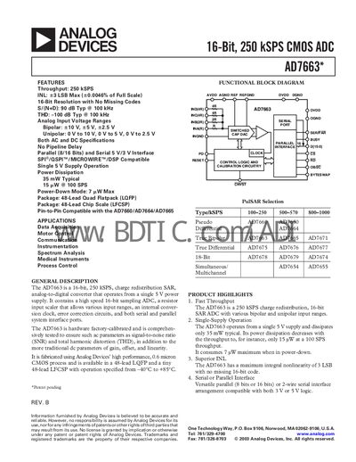Analog Devices AD7663 16‑Bit 250 kSPS ADC Datasheet - cover page