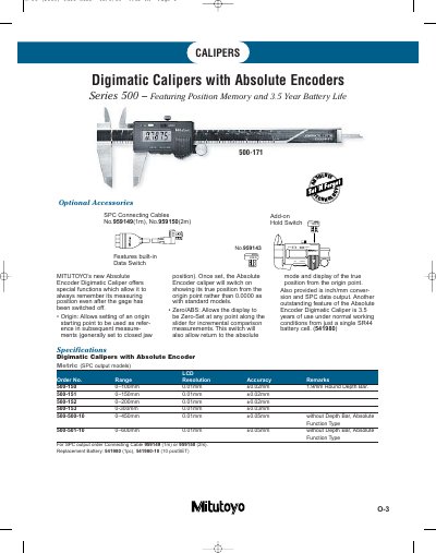 Mitutoyo 500 Series Digimatic Caliper User Manual - cover page