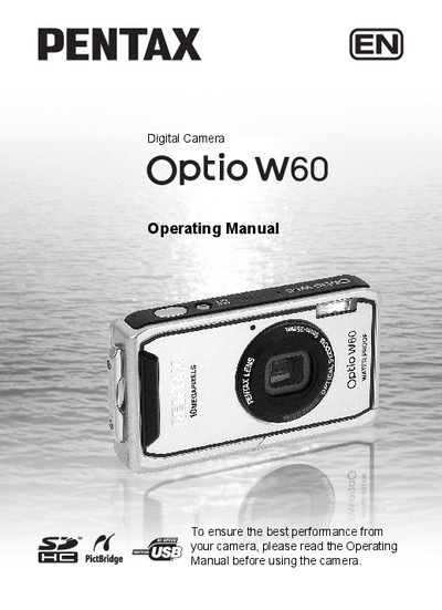 Pentax Optio W60 Digital Camera Operating Manual - cover page