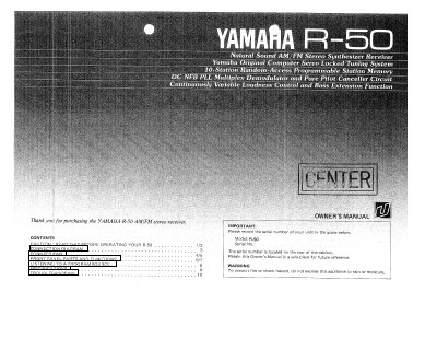 Yamaha R-50 Stereo Receiver Owner's Manual - cover page