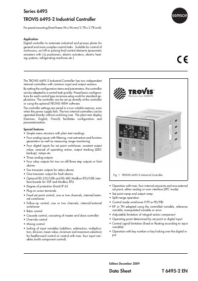 SAMSON TROVIS 6495-2 Industrial Controller Datasheet - cover page