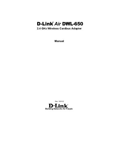 D-Link DWL-650 Wireless Cardbus Adapter User Manual - cover page
