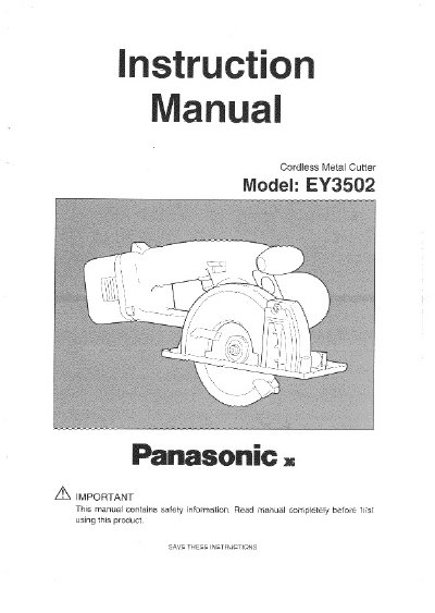 Panasonic EY3502 Cordless Metal Cutter Instruction Manual - cover page