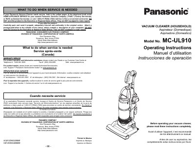 Panasonic MC-UL910 Vacuum Cleaner Operating Instructions - cover page