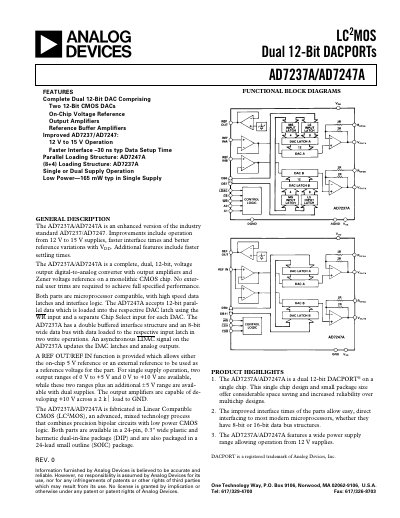 Analog Devices AD7237A/AD7247A Dual 12‑Bit DACPORT Datasheet - cover page