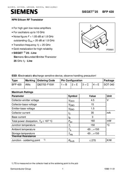 Siemens BFP 420 Datasheet - cover page