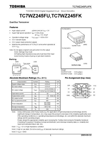 TOSHIBA TC7WZ245FU TC7WZ245FK Manual - cover page