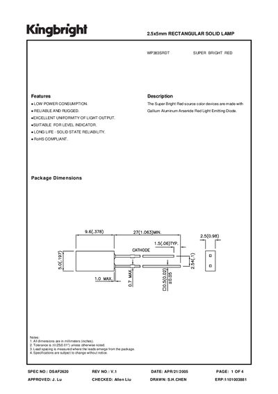Kingbright WP383SRDT Super Bright Red LED Datasheet - cover page