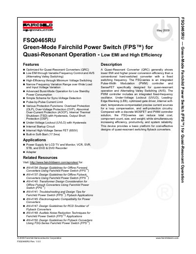 Fairchild FSQ0465RU Power Switch Datasheet - cover page