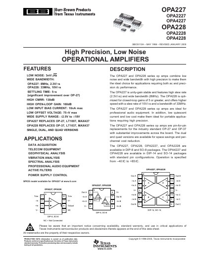 Texas Instruments OPA227/OPA228 Operational Amplifier Datasheet