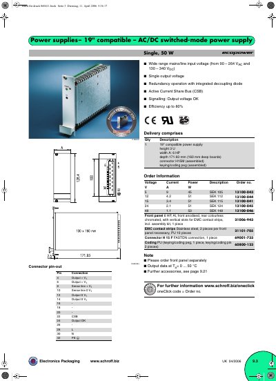 Schroff 11396002 Power Supply User Manual - cover page