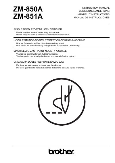 Brother ZM-850A/ZM-851A Single Needle Zigzag Lock Stitcher Instruction Manual - cover page
