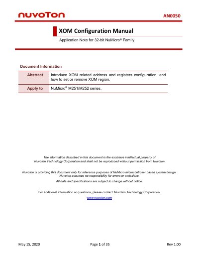 Nuvoton NuMicro M251/M252 Series XOM Configuration Application Note - cover page