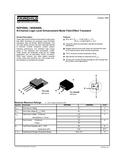 Fairchild NDP5060L/NDB5060L Datasheet - cover page