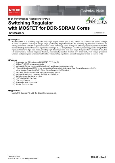 ROHM BD95500MUV Datasheet - cover page
