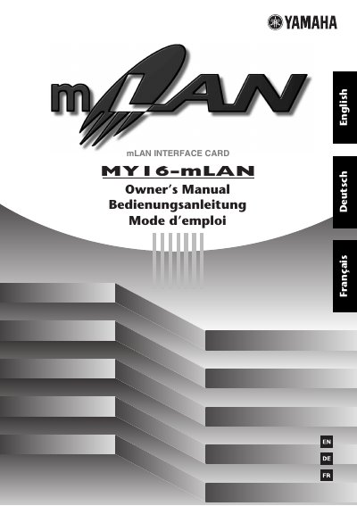 Yamaha MY16-mLAN Interface Card Owner's Manual