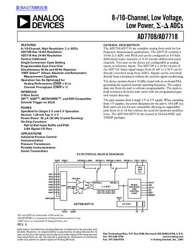 ANALOG DEVICES AD7708/AD7718 8-/10-Channel Low Voltage Low Power handbook - cover page