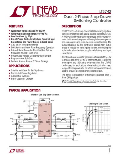 Linear Technology LT3742 Dual 2-Phase Step-Down Switching Controller Datasheet - cover page