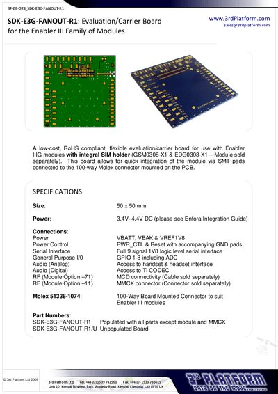 3rd Platform SDK-E3G-FANOUT-R1 Evaluation/Carrier Board User Manual - cover page