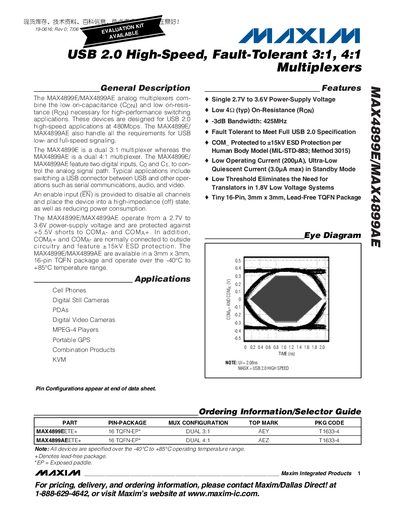 Maxim MAX4899E/MAX4899AE USB 2.0 High-Speed Fault-Tolerant Multiplexer Datasheet - cover page