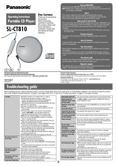 Panasonic SL-CT810 Portable CD Player Operating Instructions - cover page