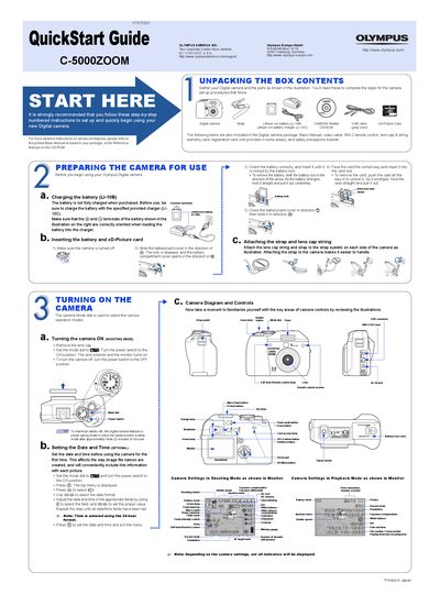 Olympus C-5000ZOOM Digital Camera QuickStart Guide - cover page