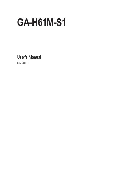 Gigabyte GA-H61M-S1 Motherboard User Manual - cover page
