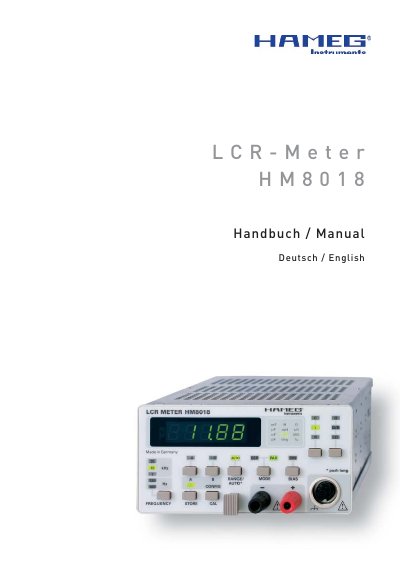 HAMEG HM8018 LCR Meter Manual - cover page
