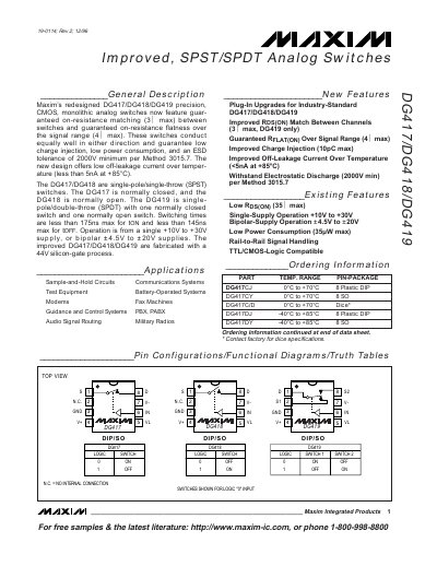 Maxim DG417/DG418/DG419 Analog Switches Datasheet - cover page
