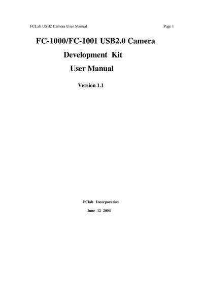 FCLab FC-1000/FC-1001 USB2.0 Camera Development Kit User Manual - cover page