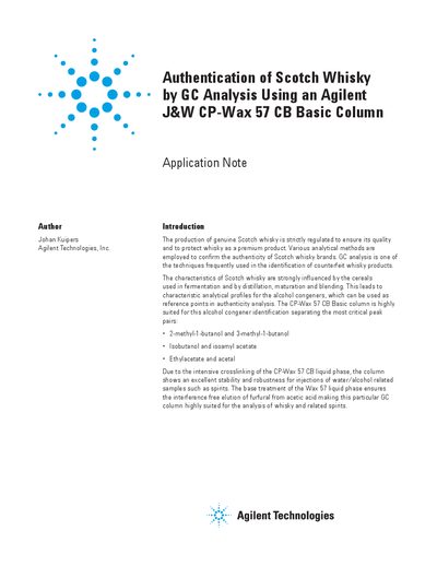 Agilent CP-Wax 57 CB Basic Column Application Note - cover page