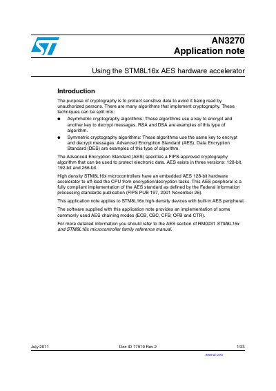 STM8L16x AES Hardware Accelerator Application Note AN3270