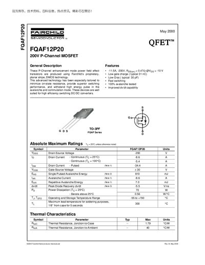 FAIRCHILD FQAF12N20 Manual