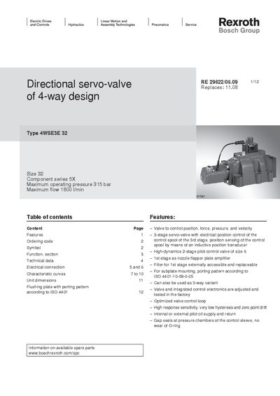 Bosch Rexroth 4WSESE 32 Servo Valve User Guide - cover page
