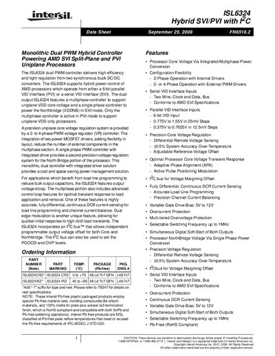 Intersil ISL6324 Dual PWM Hybrid Controller Datasheet