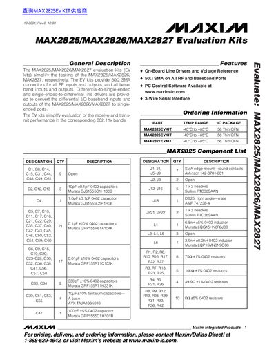Maxim MAX2825/MAX2826/MAX2827 Evaluation Kits User Guide - cover page