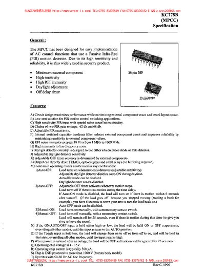 KC778B(MPCC) Speciflcation - cover page