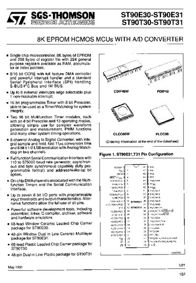 ST ST90E30 ST90E31 ST90T30 ST90T31 DATA SHEET - cover page