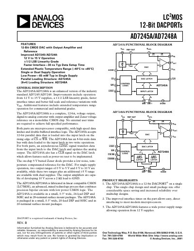 Analog Devices AD7245A/AD7248A 12‑Bit DAC Datasheet - cover page