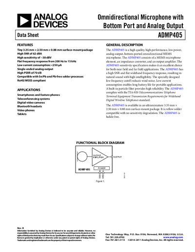 Analog Devices ADMP405 Data Sheet - cover page