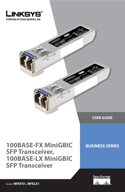 LINKSYS MFEFX1 MFELX1 100BASE-FX MiniGBIC SFP Transceiver 100BASE-LX MiniGBIC SFP Transceiver Manual - cover page