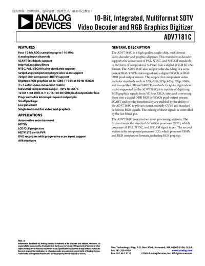 Analog Devices ADV7181C Video Decoder Datasheet - cover page