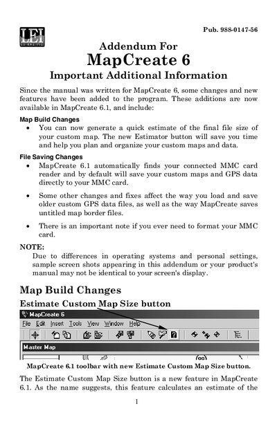 Lowrance MapCreate 6 Important Additional Information Manual - cover page