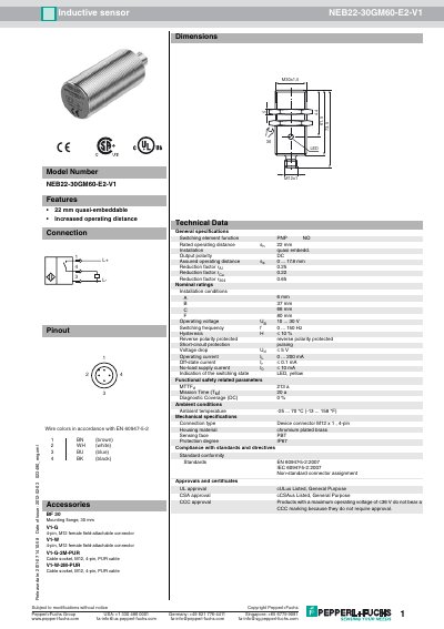 Pepperl+Fuchs NEB22-30GM60-E2-V1 Technology Data - cover page