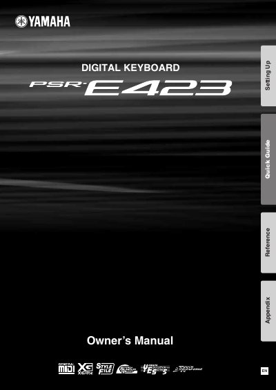 YAMAHA FSR-E423 DIGITAL KEYBOARD PSR-E423 Owner's Manual - cover page