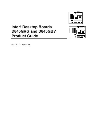 Intel D845GRG and D845GBV Desktop Board Product Guide - cover page