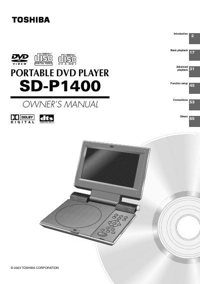 Toshiba SD-P1400 Portable DVD Player User Manual - cover page