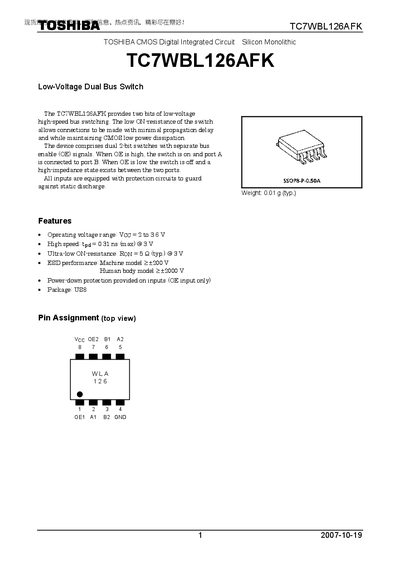 Toshiba TC7WBL126AFK Low-Voltage Dual Bus Switch Datasheet - cover page