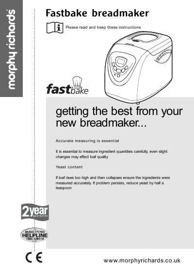 Morphy Richards Fastbake Breadmaker User Manual - cover page