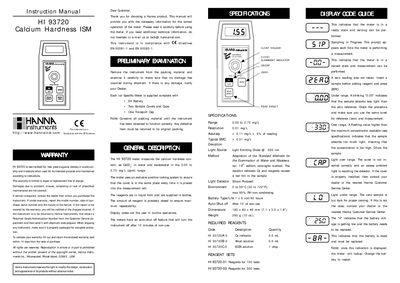 Hanna Instruments HI 93720 Calcium Hardness ISM User Manual - cover page